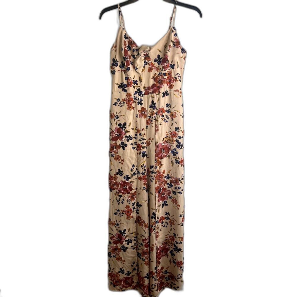 Xhilaration Cream‎ Floral Print Wide Split Leg Floral Jumpsuit Romper MD
